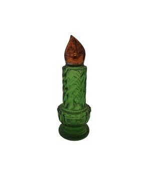 Vintage Avon Green Glass Candle Bottle Flame Lid MCM Retro Collectible Decor